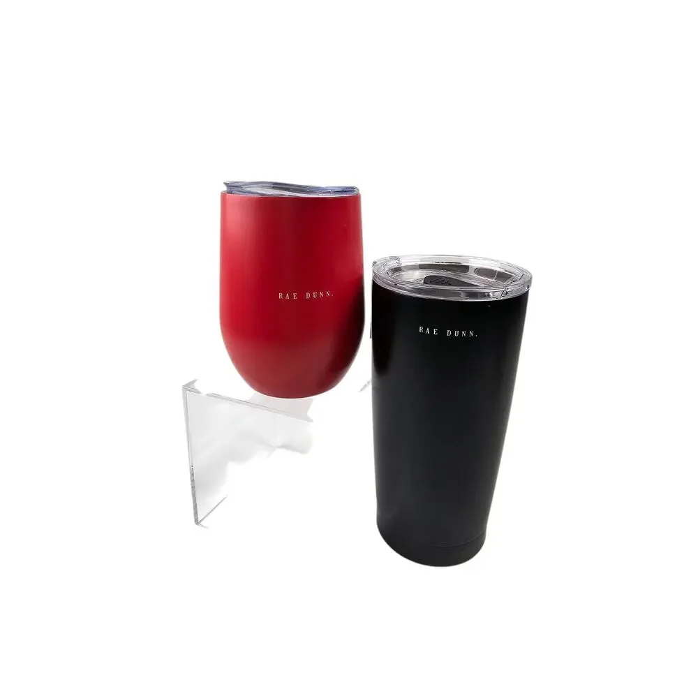 2 Rae Dunn Insulated Stainless Steel  Tumblers Red 12 oz. and Black‎ 17 oz.